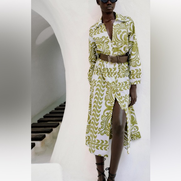 Zara Dresses & Skirts - ZARA JUTE BELTED PRINTED DRESS